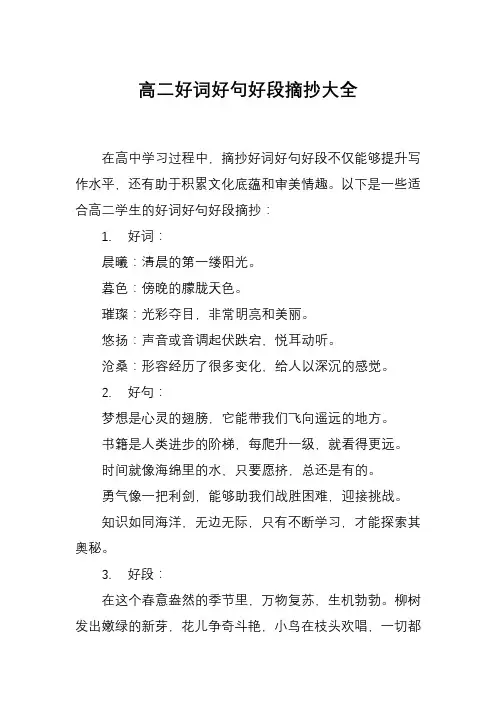 高二好词好句好段摘抄大全