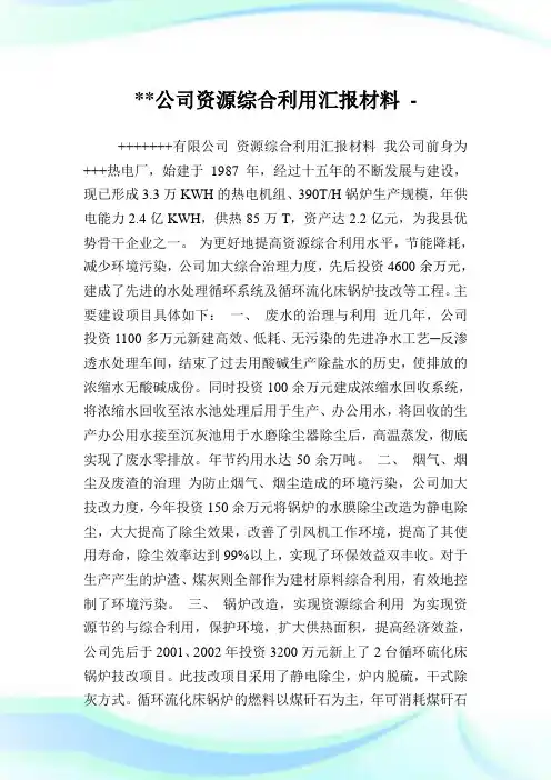 公司资源综合利用报告材料.doc
