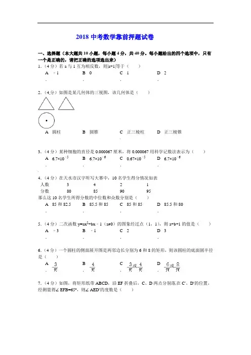 2018-2019延边数学押题试卷训练试题(2套)附答案