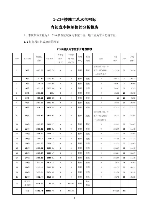 1-21#楼施工总承包成本控制价分析