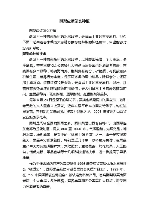 酥梨应该怎么种植