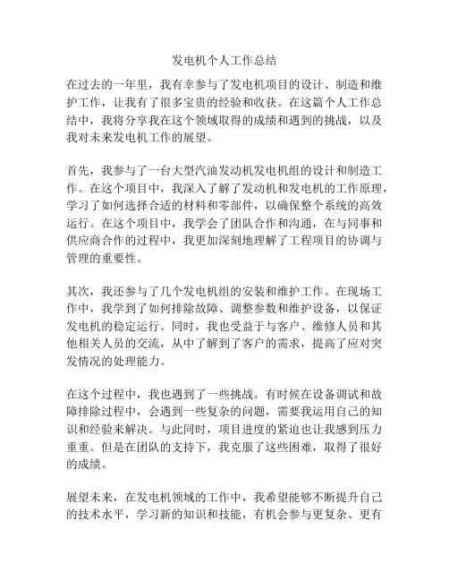 发电机个人工作总结