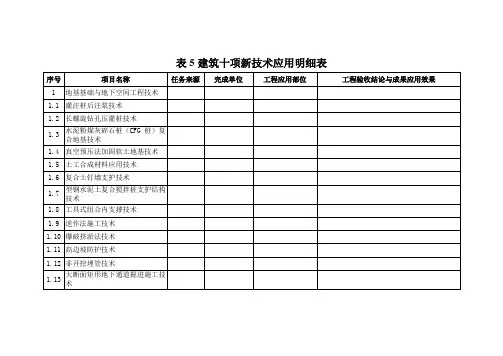表5建筑十项新技术应用明细表