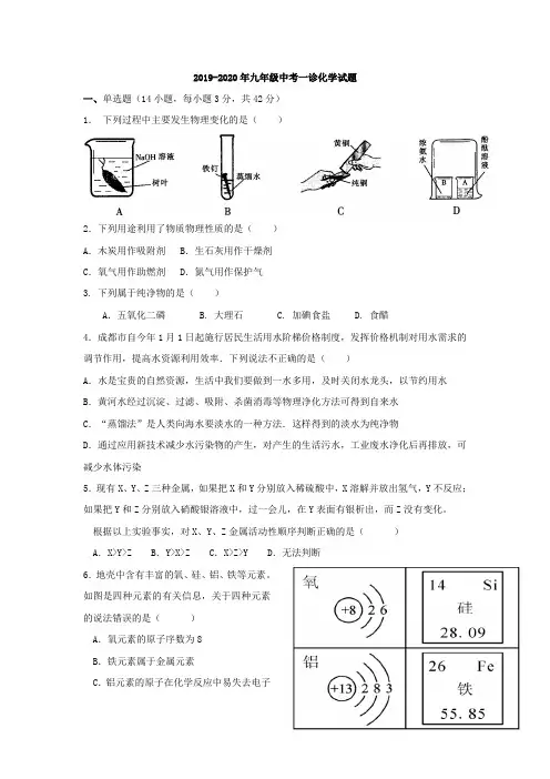 2019-2020年九年级中考一诊化学试题