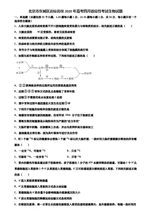 北京市东城区达标名校2020年高考四月适应性考试生物试题含解析