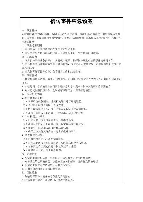信访事件应急预案
