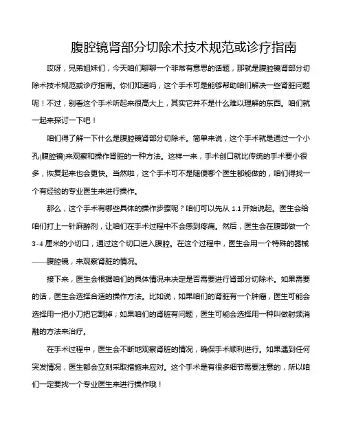 腹腔镜肾部分切除术技术规范或诊疗指南