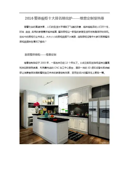 2016十大橱柜品牌排名榜出炉——维意定制受热捧