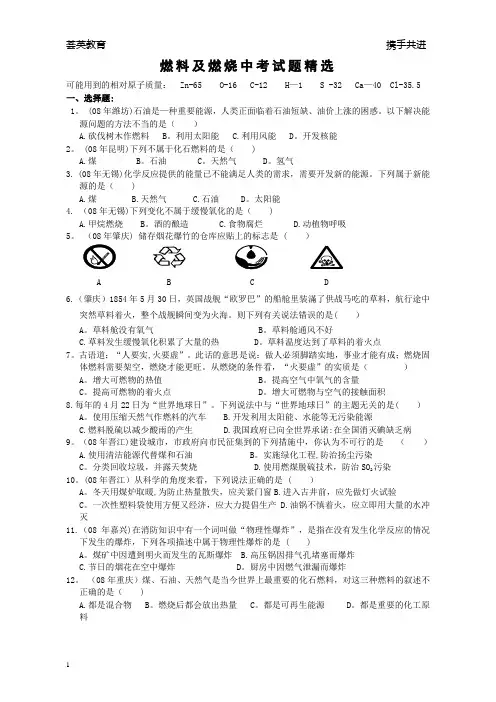 燃料及燃烧中考试题精选及答案
