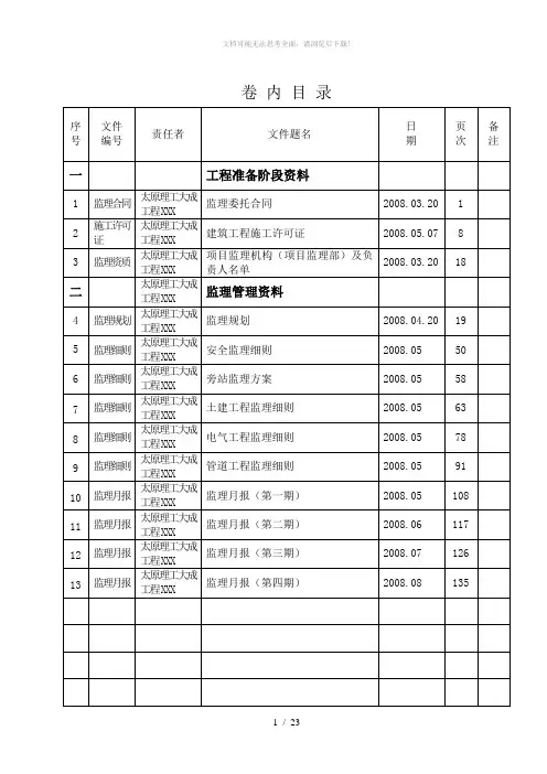 卷内目录及卷内备考表