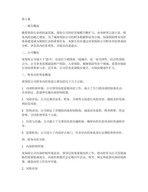 保险财务内控分析报告(3篇)
