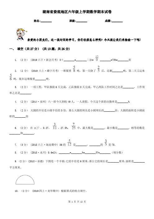 湖南省娄底地区六年级上学期数学期末试卷