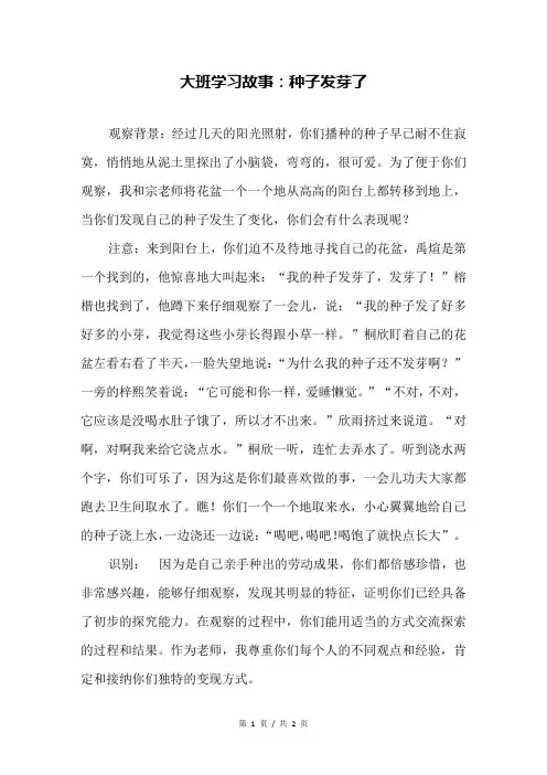 大班学习故事：种子发芽了