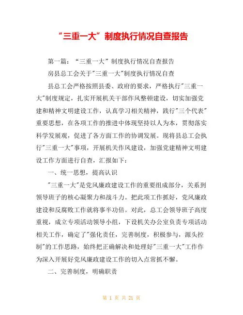 “三重一大”制度执行情况自查报告