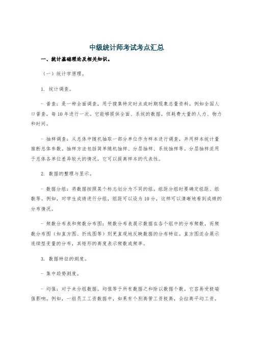中级统计师考试考点汇总