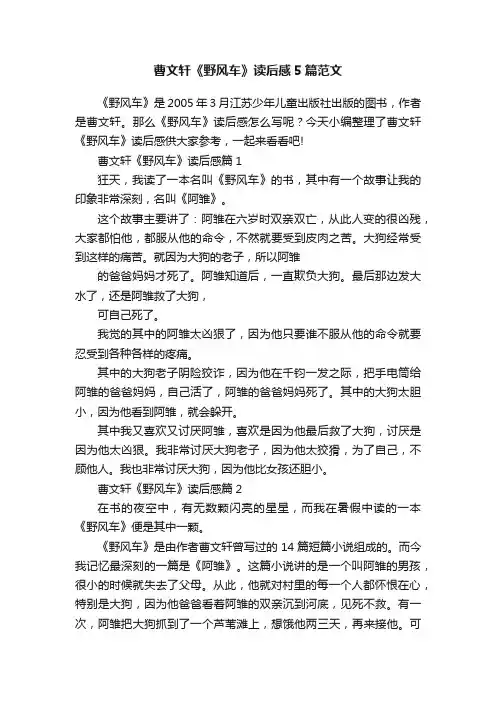 曹文轩《野风车》读后感5篇范文