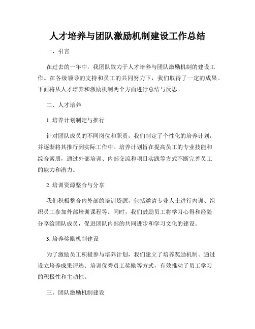 人才培养与团队激励机制建设工作总结