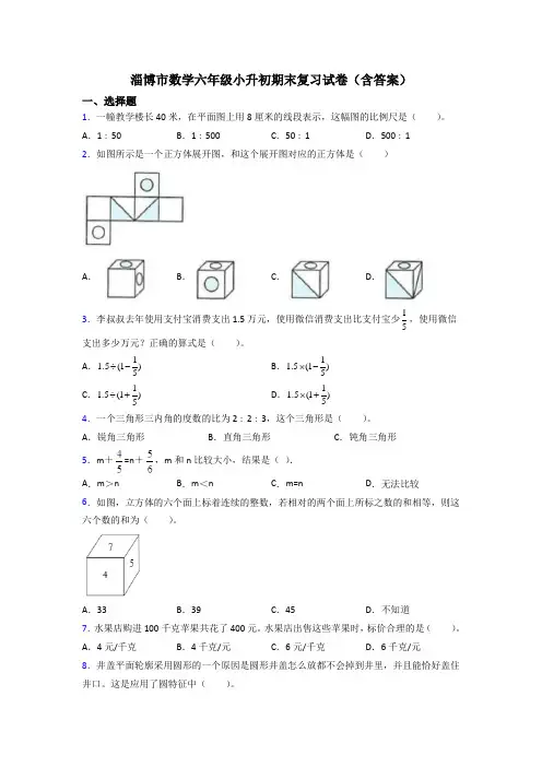 淄博市数学六年级小升初期末复习试卷(含答案)