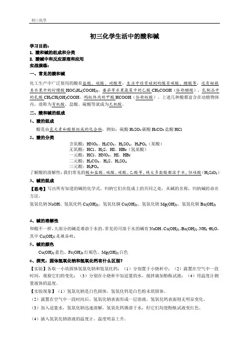 初三化学生活中的酸和碱