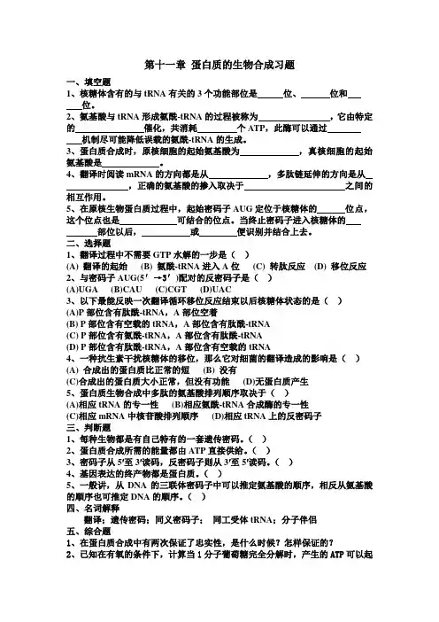 蛋白质的生物合成习题