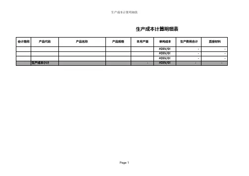 带公式的生产成本计算明细表