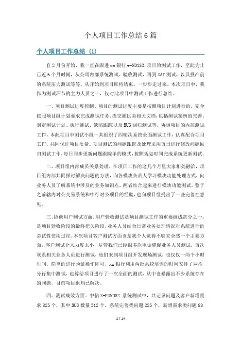 个人项目工作总结6篇