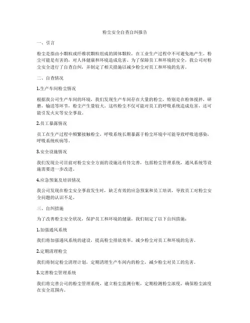 粉尘安全自查自纠报告