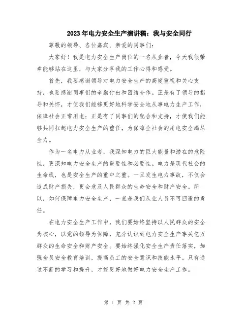 2023年电力安全生产演讲稿：我与安全同行