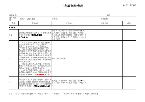 内部审核检查表(行政、总经办---CNAS-CL01 资质认定评审准则 应用说明).