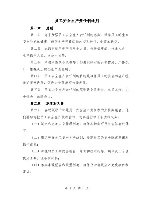 员工安全生产责任制通则(3篇)