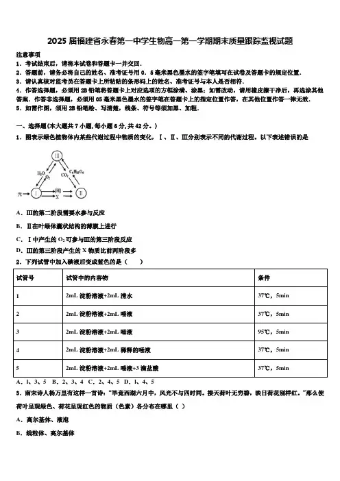 2025届福建省永春第一中学生物高一第一学期期末质量跟踪监视试题含解析