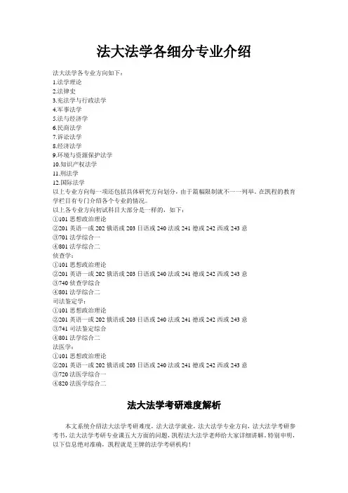 法大法学各细分专业介绍