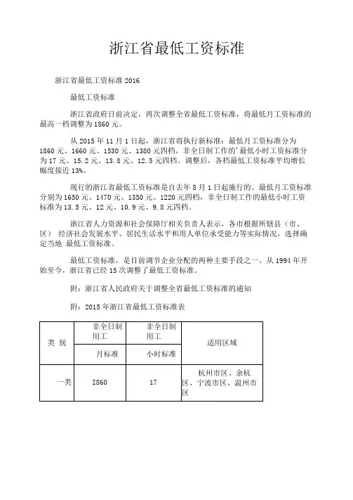 浙江省最低工资标准