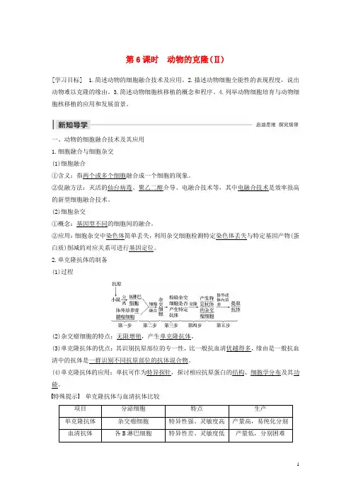2024_2025学年高中生物第2章克隆技术第6课时动物的克买学案浙科版选修3