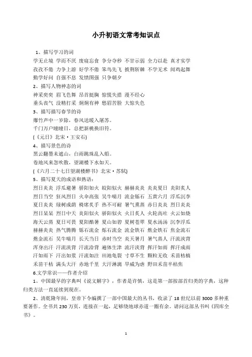 湖南省小升初语文常考知识点