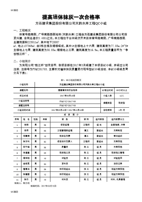 技术攻关QC小组活动成果-提高墙体抹灰一次合格率