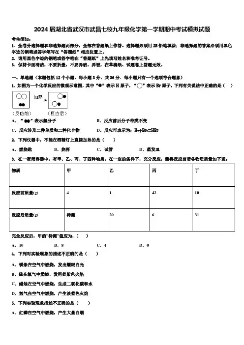 2024届湖北省武汉市武昌七校九年级化学第一学期期中考试模拟试题含解析