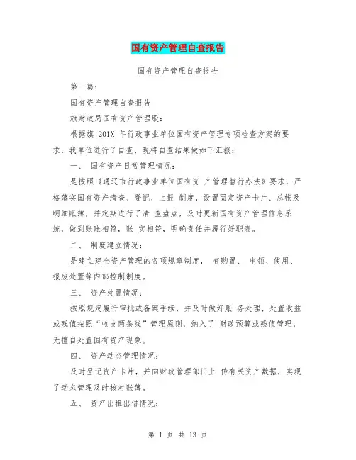 国有资产管理自查报告(完整版)