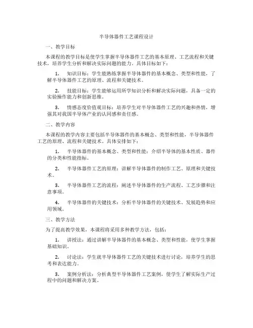 半导体器件工艺课程设计