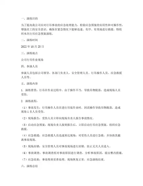行吊应急预案演练记录范文