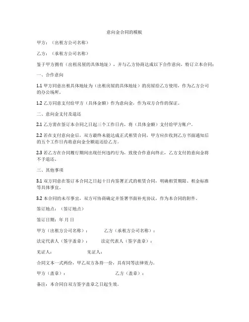 意向金合同的模板