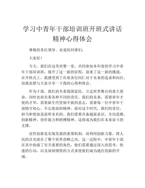 学习中青年干部培训班开班式讲话精神心得体会
