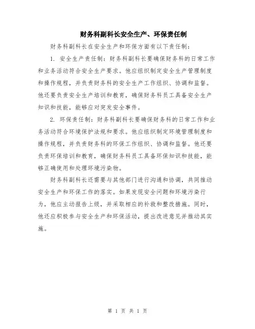 财务科副科长安全生产、环保责任制
