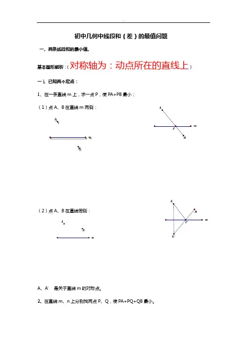 初中几何中线段和差最大值最小值典型分析最全