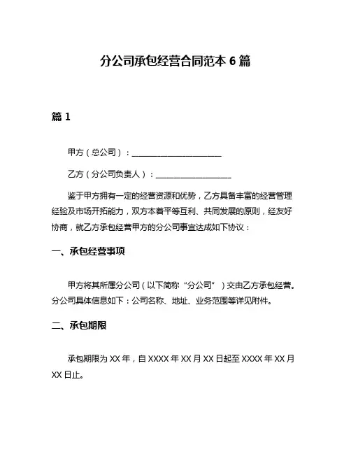 分公司承包经营合同范本6篇