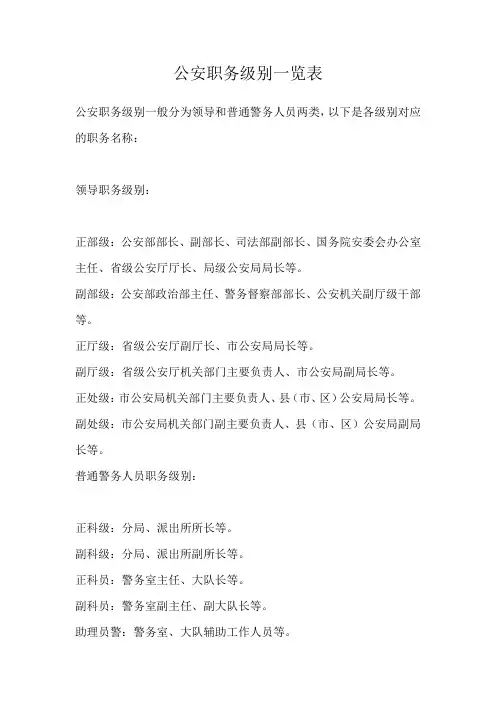 公安职务级别一览表