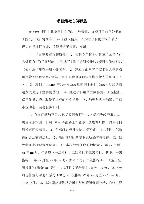 项目绩效自评报告