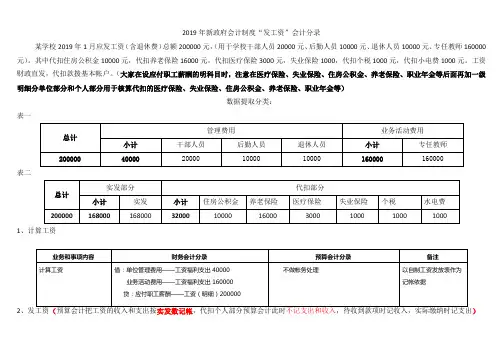 2019年新政府会计制度“发工资”会计分录(完全按新制度要求)