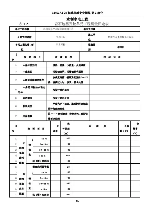 范本单元工程质量评定表