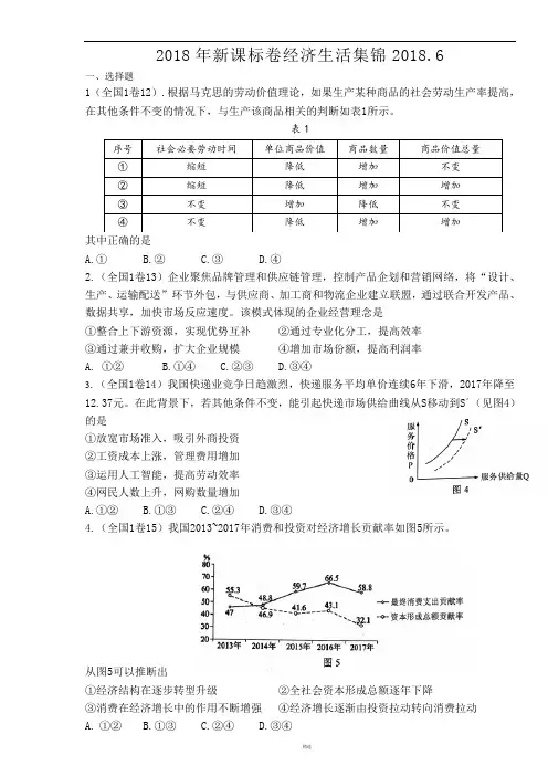 2018年高考真题经济生活试题汇编